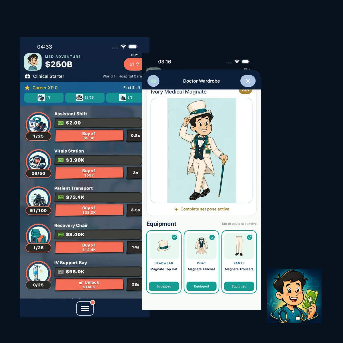 Med AdVenture game screens square card