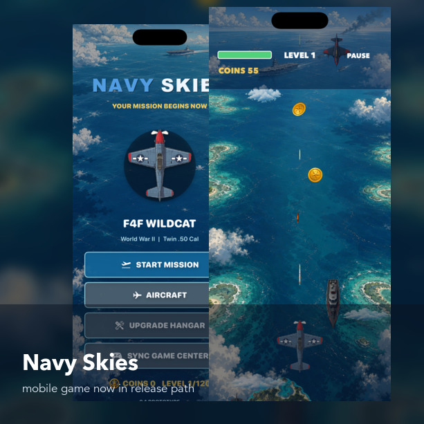 Navy Skies gameplay screens square card
